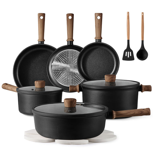 CAROTE Nonstick Pots and Pans, Induction Cookware Set 16pcs Kitchen Cooking Sets, Pot and Pan Non Stick w/Frying pan (PFOS, PFOA Free)