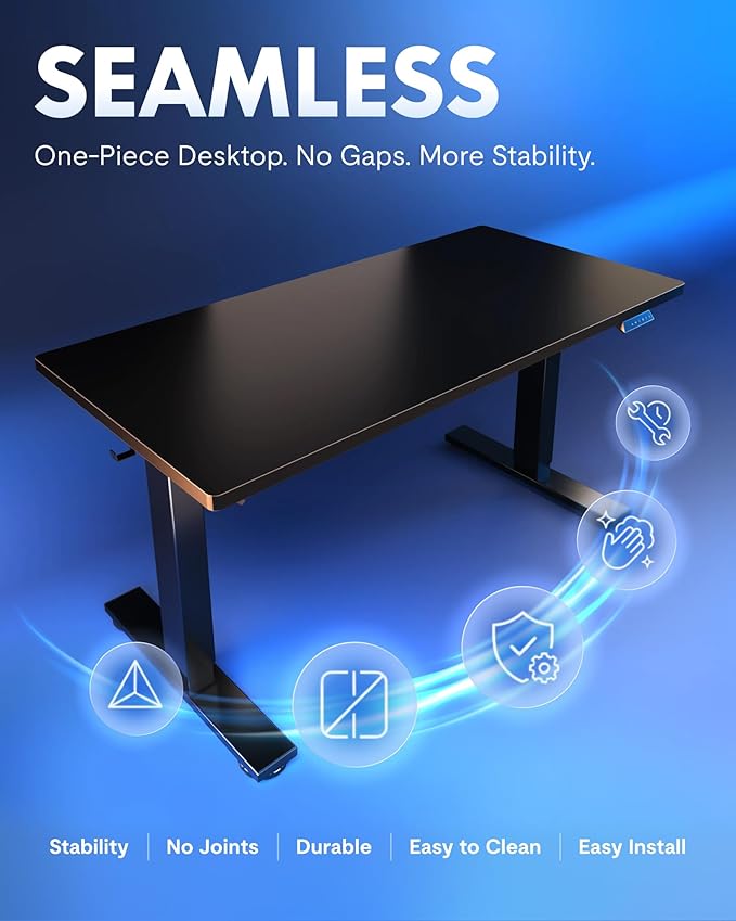 FLEXISPOT EN1 One-Piece Standing Desk with 1-Inch Thick Desktop, 48"x30" Electric Height Adjustable Desk for Home Office & Multi-Device Workstations, Black