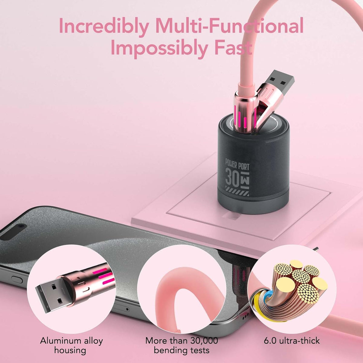 240W 4-in-1 6.6FT 17/16/15/14, S25/S24 6.6Ft) MFish Charging Cable with Carrying Case, Fast Charger USB-A & USB-C