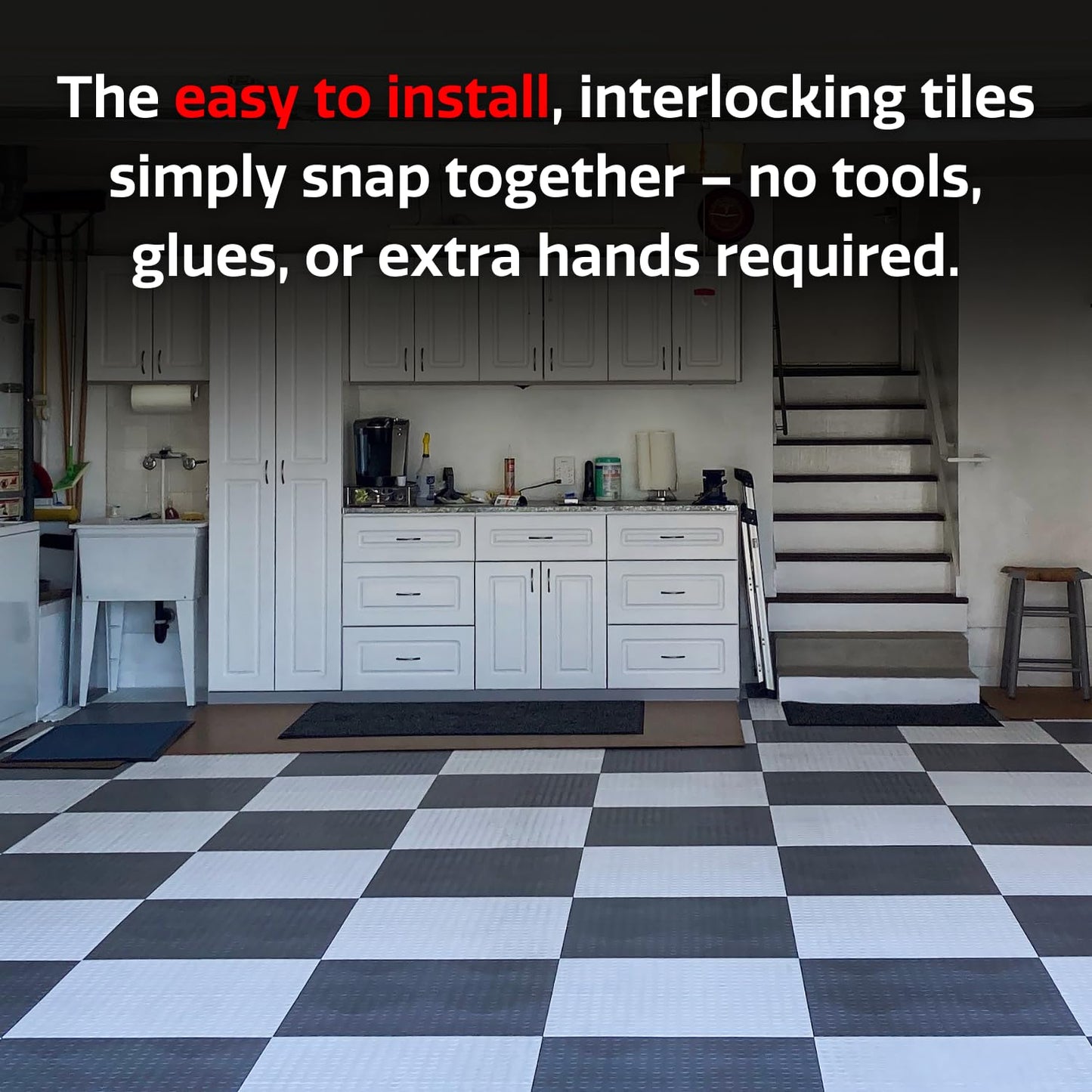 Big Floors GarageDeck Garage Floor Tiles, Interlocking Garage Flooring, Coin Pattern Non-Slip Heavy-Duty Copolymer Modular Tile (Graphite, 48 Pack of 12 x 12" Tiles, 48 Sq Ft)