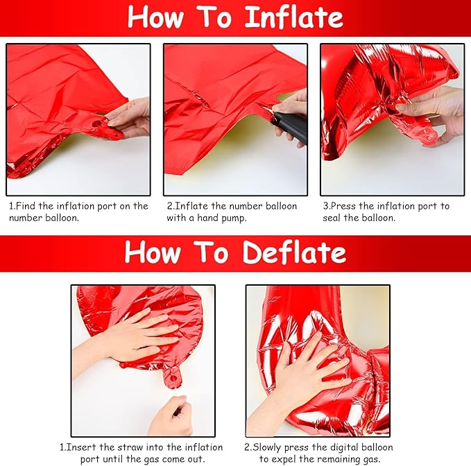 40 Inch Red Foil Balloon Number 4, Giant Self Inflating Number Balloons 0-9 for Men Women, Digital 4 Helium Balloons Set for Girls Boys 4th Birthday Anniversary Party Decorations Supplies