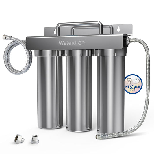 Waterdrop TST-UF 0.01μm Ultra-Filtration Under Sink Water Filter System, Stainless Steel Under Sink Water Filtration System, Removes 99% of Substances, Chlorine, Bad Taste & Odor, No Drill Required