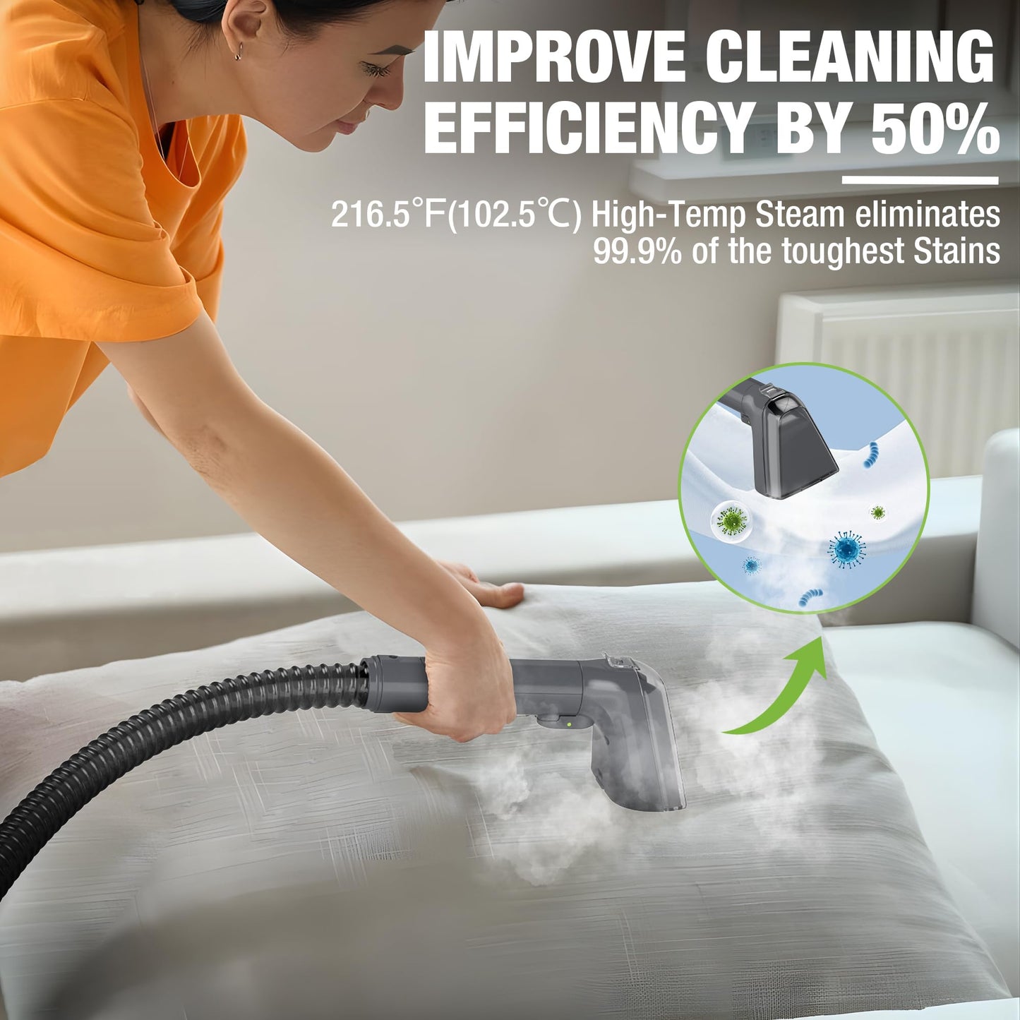 WORKPRO Steam Portable Carpet and Upholstery Cleaner, 16KPa Upholstery Cleaner Machine with Steam & Heating System, 4 Cleaning Modes & Versatile Tools, Spot Cleaner for Pet Stains, Couch, Car Seat