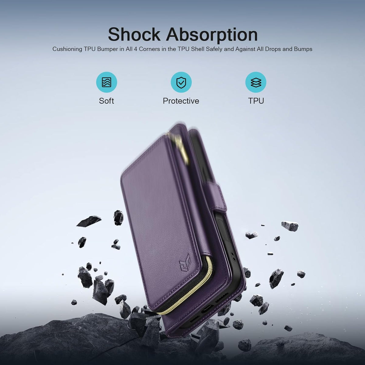 DJBEAR 13 6.1" 9 13 for iPhone Wallet Case for Men & Women, All-in-One Flip Folio Cover with Card Slots, Zipper Pocket