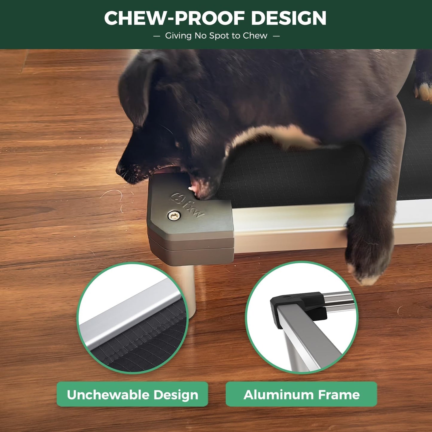 FXW TitanNest Chew-Proof Elevated Dog Bed, Raised Cot for Indoor/Outdoor/Camping Use, Durable & Washable Padded Pet Bed for Large Dogs, 47.0" L x 29.0" W x 7.3" H, Black