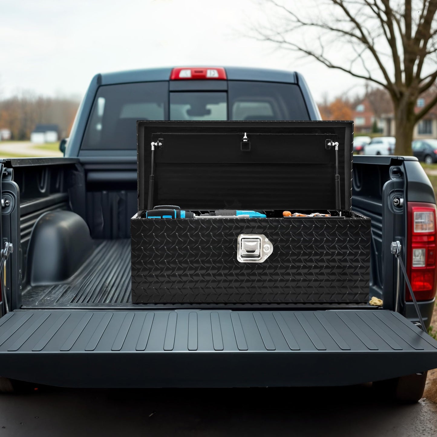 AUTOSAVER88 39 Inch Truck Bed Tool Box, Heavy Duty Aluminum Diamond Plate Tool Box Chest, Waterproof Chest Storage Box with Sliding Shelf and Lock for Trucks, Trailers, RVs, Warehouses