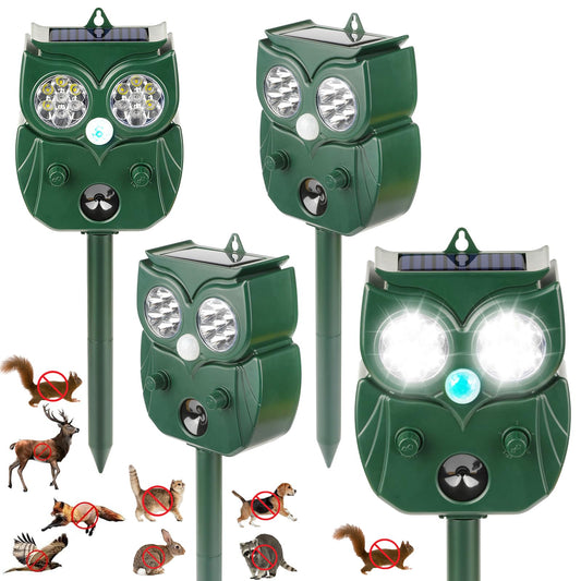 4 Pack 2026 Ultrasonic Animal Repellent Outdoor Deer Repellent Devices Solar Animal Repeller Motion Activated Deterrent to Scare Cat Squirrel Rabbit Raccoon Skunk with LED Flash Lights for Yard Lawns