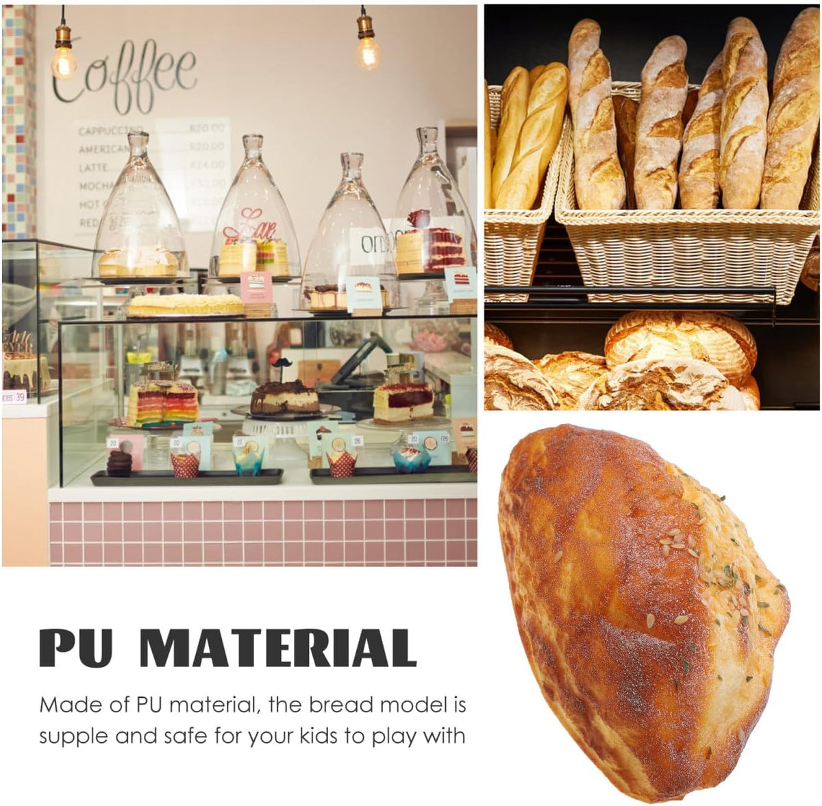 6.10X3.54X2.75In HOMSFOU Simulation Bread Model Pu Fake Bread Loaf Photography Prop Bakery Display Home Decoration