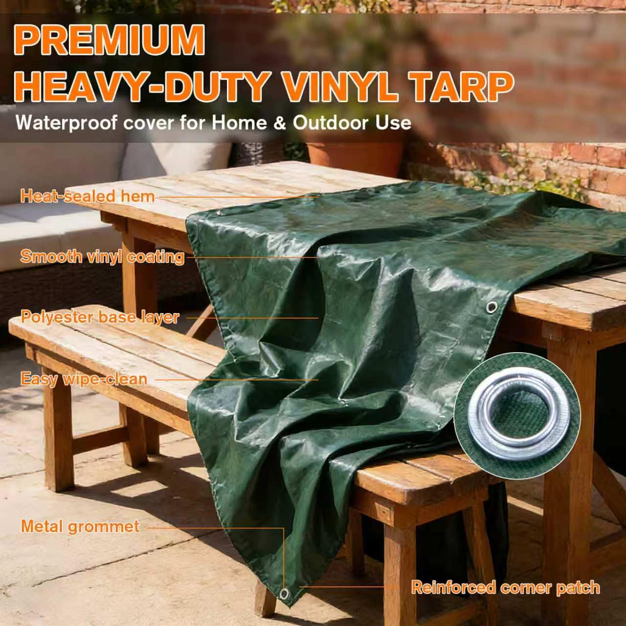 NORSGATEN 22 Mil Heavy Duty Vinyl Tarp, 20x20 FT Fully Waterproof Reversible Poly Tarp with Metal Grommets, All-Weather Fade Resistant Outdoor Cover for Equipment, Truck, Roof & Woodpile,Garden Plants
