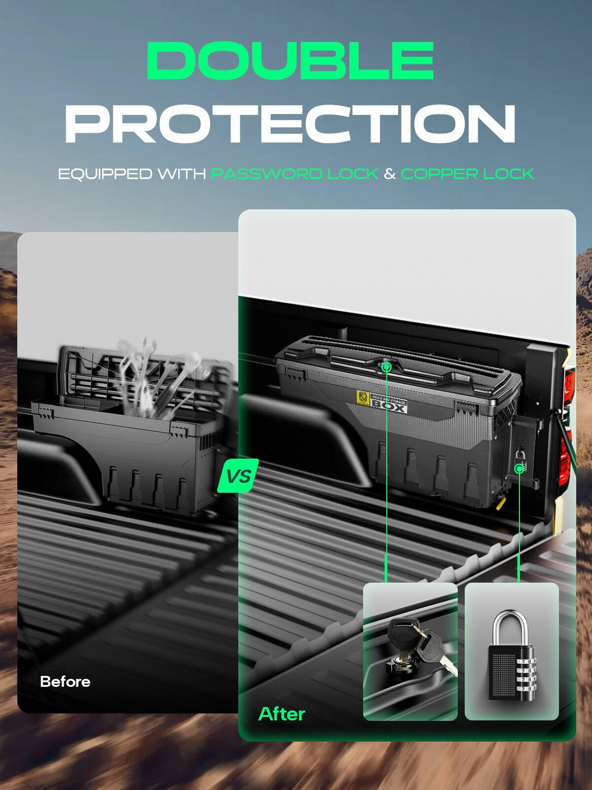 YHTAUTO Truck Bed Storage Tool Box Lockable Compatible with 2019-2025 Ram 1500 Pickup, Passenger Side, Will Not Work with RamBox & Classic Model, Swing Waterproof Wheel Well Toolbox
