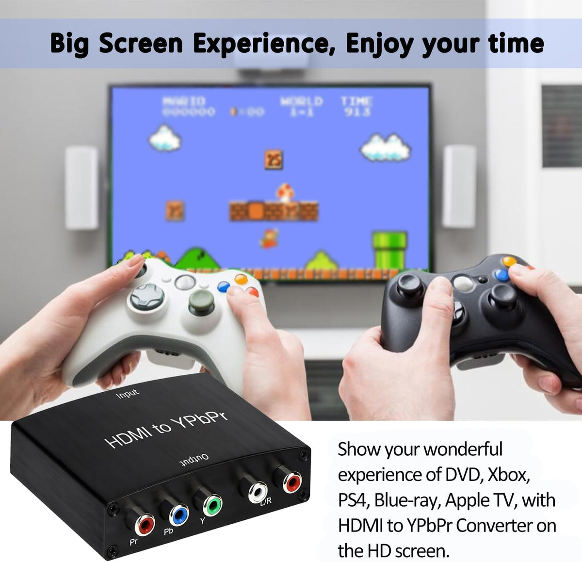 5RCA V1.4 PS4, 360 HDMI to Component Converter, HDMI to YPbPr RGB + R/L Converter with R/L Audio Output Support