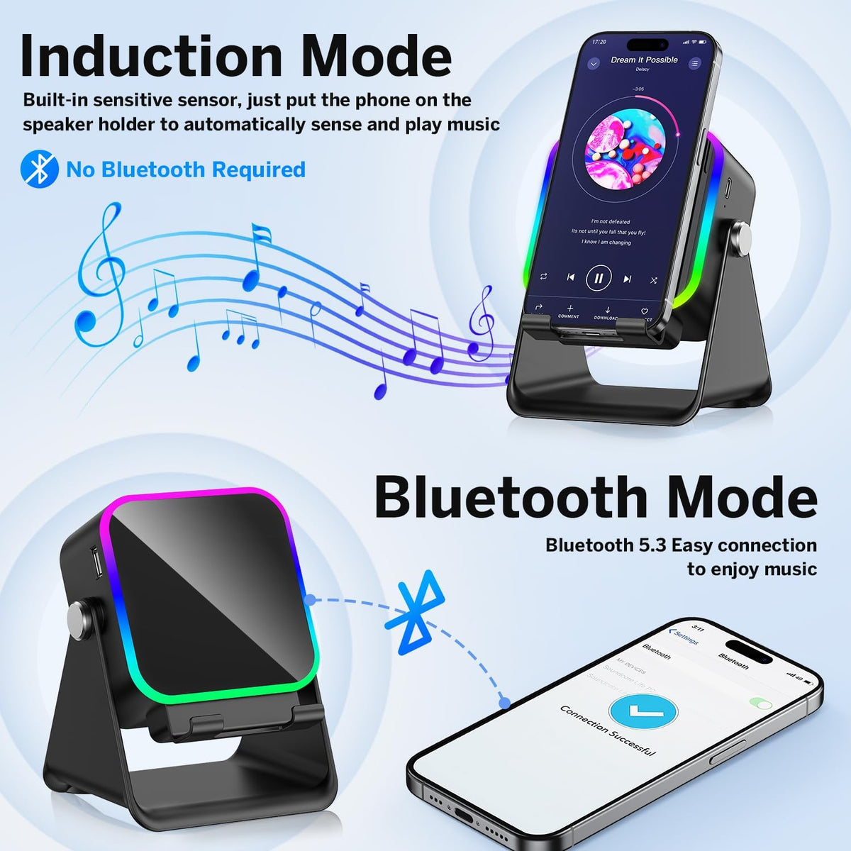 MILOUZ 5-in-1 3500mAh 8 360 Wireless Induction Speaker Bluetooth Speaker with Phone Stand,Stereo Sound, Rechargeable