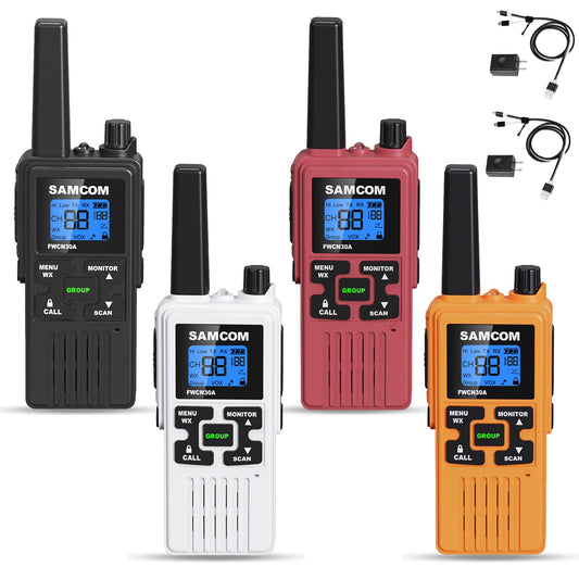 SAMCOM FRS Walkie Talkies Long Range, Two Way Radios for Adults Kids, 22 Channels 2 Way Radios Walky Talky with Earpiece and Mic Set, Group Call NOAA Alert 1250mAh USB Charge, 4 Colors