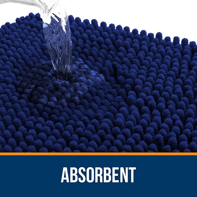OLANLY Bathroom Rugs 24x16, Extra Soft Absorbent Chenille Bath Rugs, Rubber Backing Quick Dry, Machine Washable Bath Mats for Bathroom Floor, Tub and Shower, Home Decor Accessories, Navy