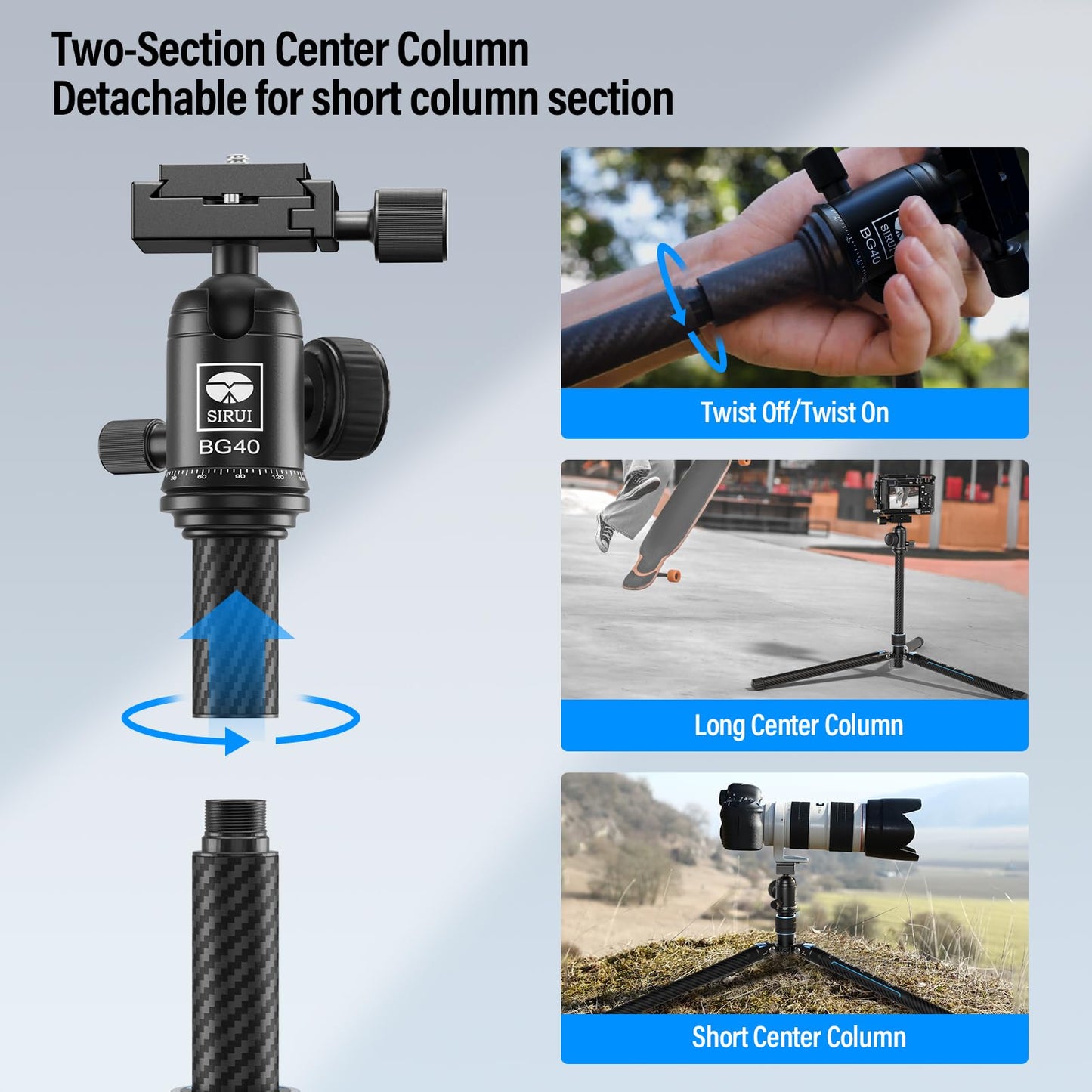 SIRUI 60" Carbon Fiber Tripod for Camera with 360° Panoramic Ball Head, Arca QR Plate, Compact Lightweight 2.1lbs Travel Tripod for DSLR Video Camcorder, Max Load 10kg, Traveler X-III