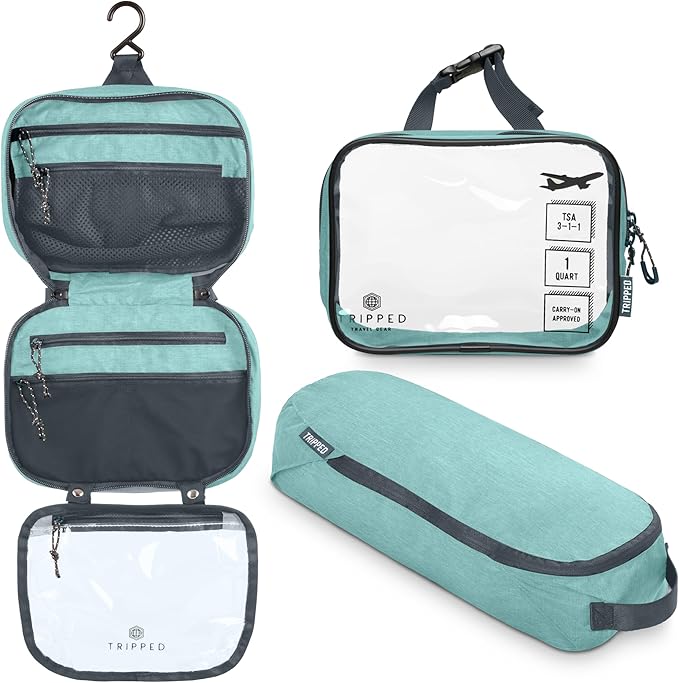 Toiletry Bag Kit Set: Hanging Travel Toiletry Bag + 311 TSA Cosmetic Liquid Bag + Ultralight Accessory Organizer Pouch