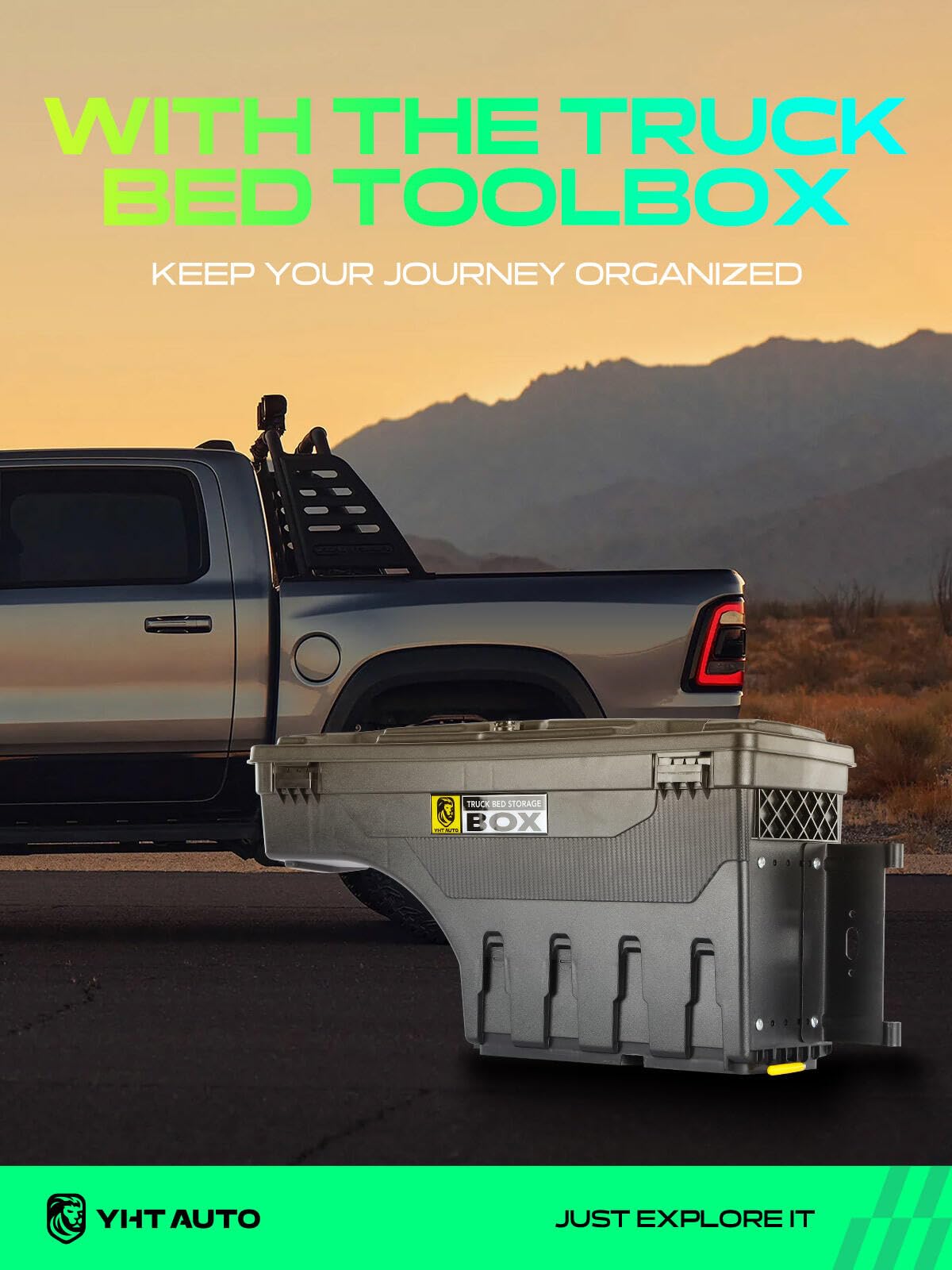 YHTAUTO Truck Bed Storage Tool Box Lockable Compatible with 2007-2018 Chevrolet Silverado & GMC Sierra 1500 2500 3500, 2019 Silverado/Sierra 1500 Passenger Side, Swing Waterproof Wheel Well Toolbox