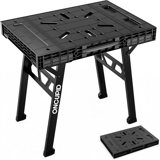 ONCUPID Express Folding Work Table, Easy Setup Portable Folding Work Table & Portable Folding Workbench, 34" W x 25" D x 31" H Lightweight Versatile Clamping Worktable for Garage/Wood Shop (Black)