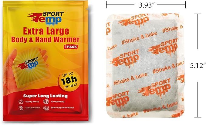Large Hand & Body Warmers - Up to 18 Hours of Heat, Super Long Lasting - Easy, All Natural - Air Activated, for Body, Hands & Toes - Odorless Hot Hand Warmer - Sport Temp
