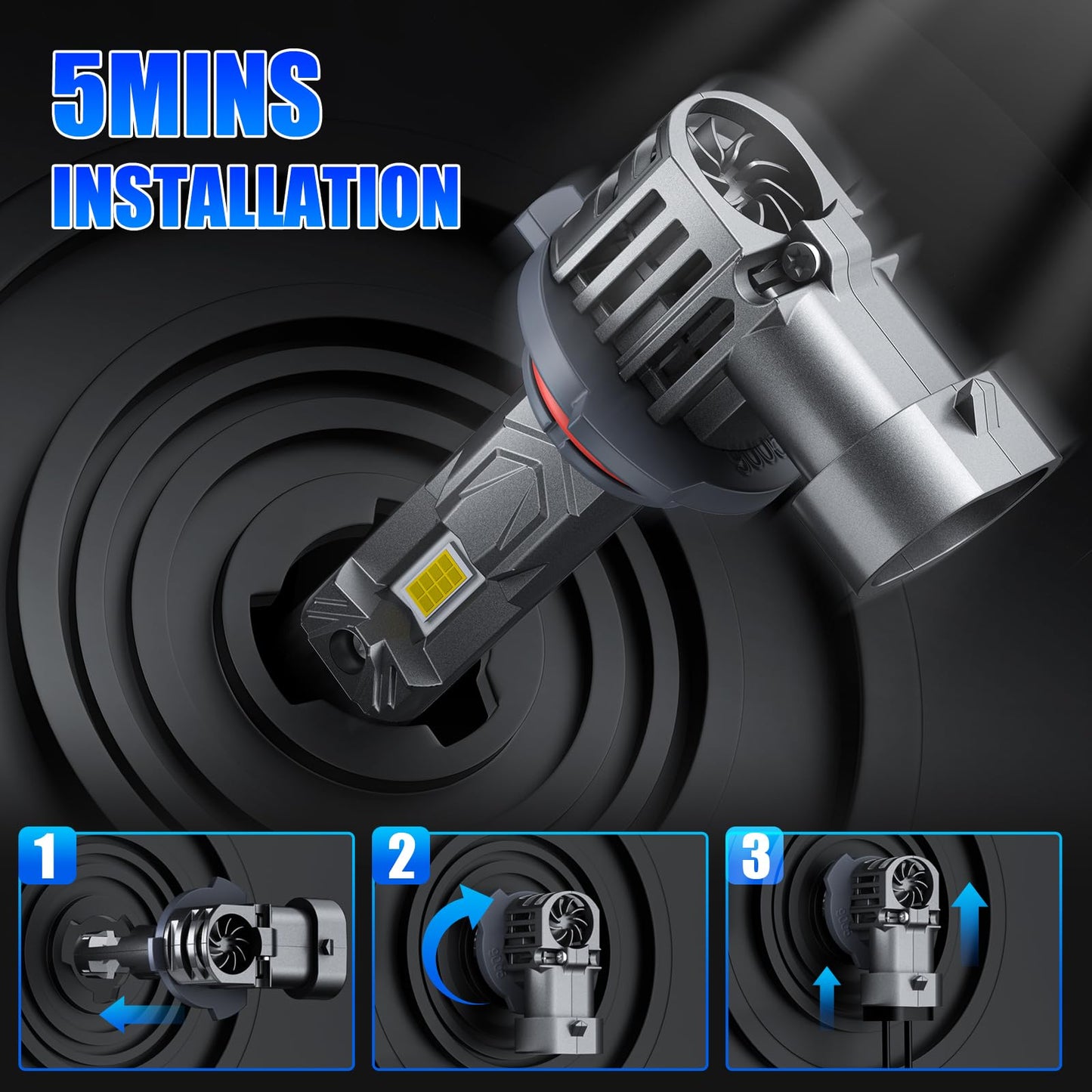 rimthin 9005 H11 Bulbs Combo, 800% Brighter, Mini Size with Cooling Fan, Pack of 4, Cool White