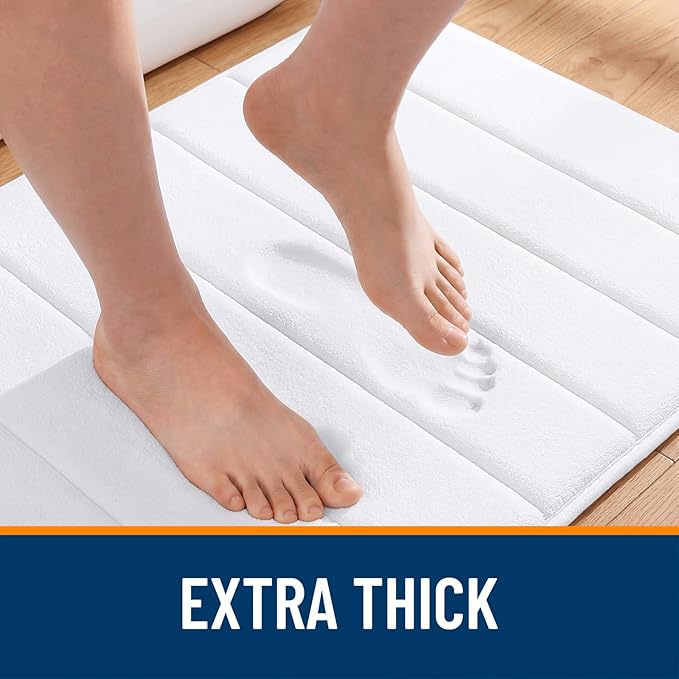 OLANLY Memory Foam Toilet Rugs U Shaped 24x20, Super Soft Absorbent Contour Bath Rugs, Quick Dry, Machine Washable Toilet Mat, Bathmat Floor Carpet, Bathroom Home Decor Accessories, White