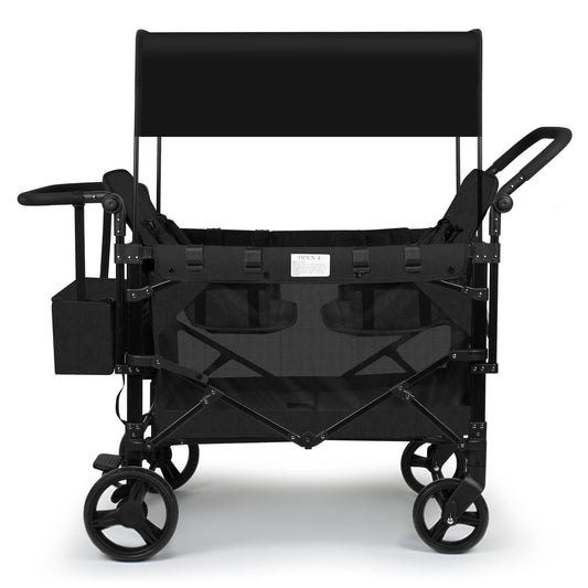 VOOI Stroller Wagon 4 Seater, Wagon for Kids, Collapsible W4 Stroller with Seats with 5-Point Harnesses, Easy Access Zipper Door, and Removable Sun Canopy (Black, W4-Large)
