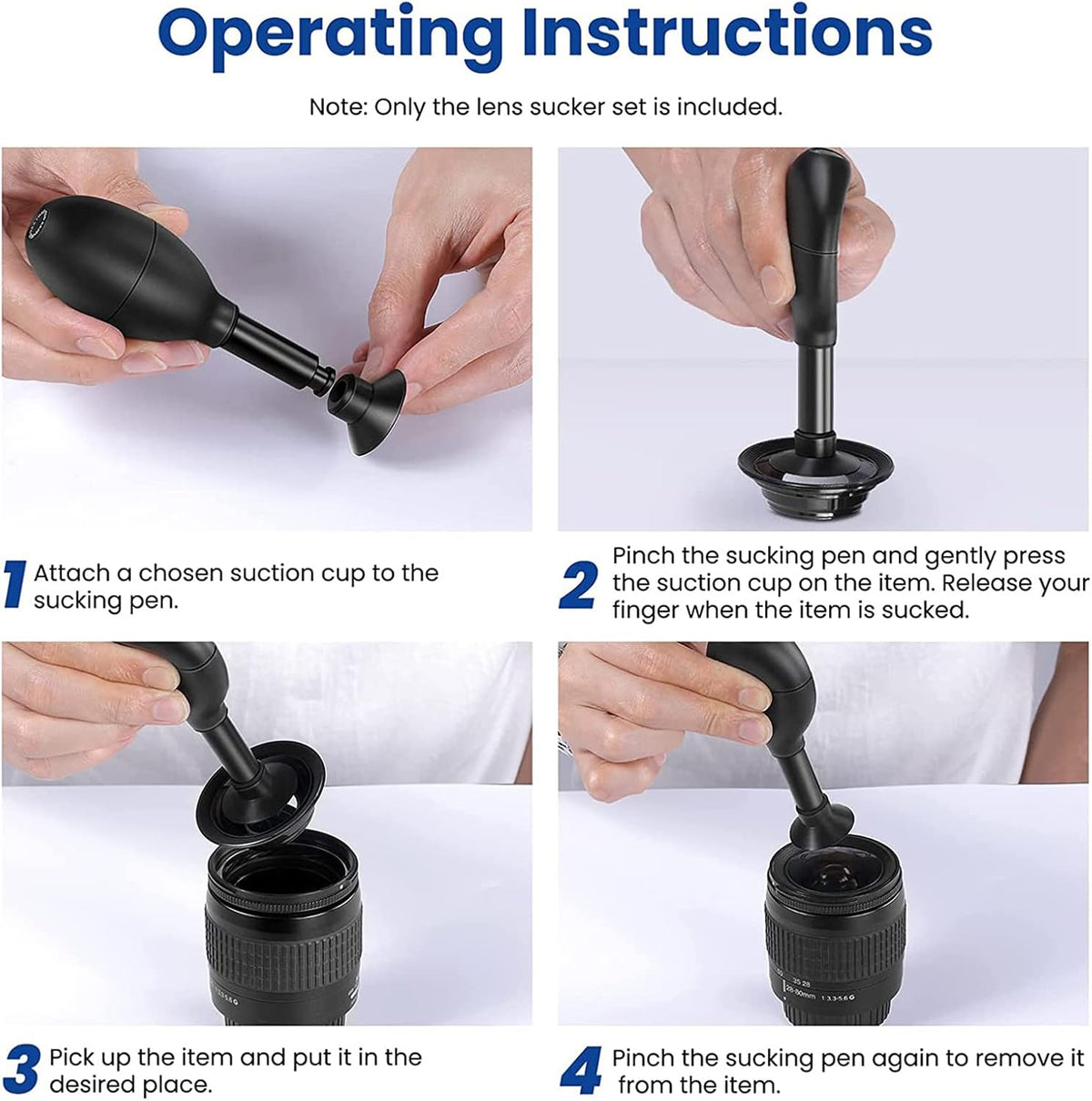 LOXGO 7pcs (12/15/20/25/30/35/40mm) Vacuum Suction Pen Kit with Sucker Camera Lens Pick-up Tool Remover Oval Sucking