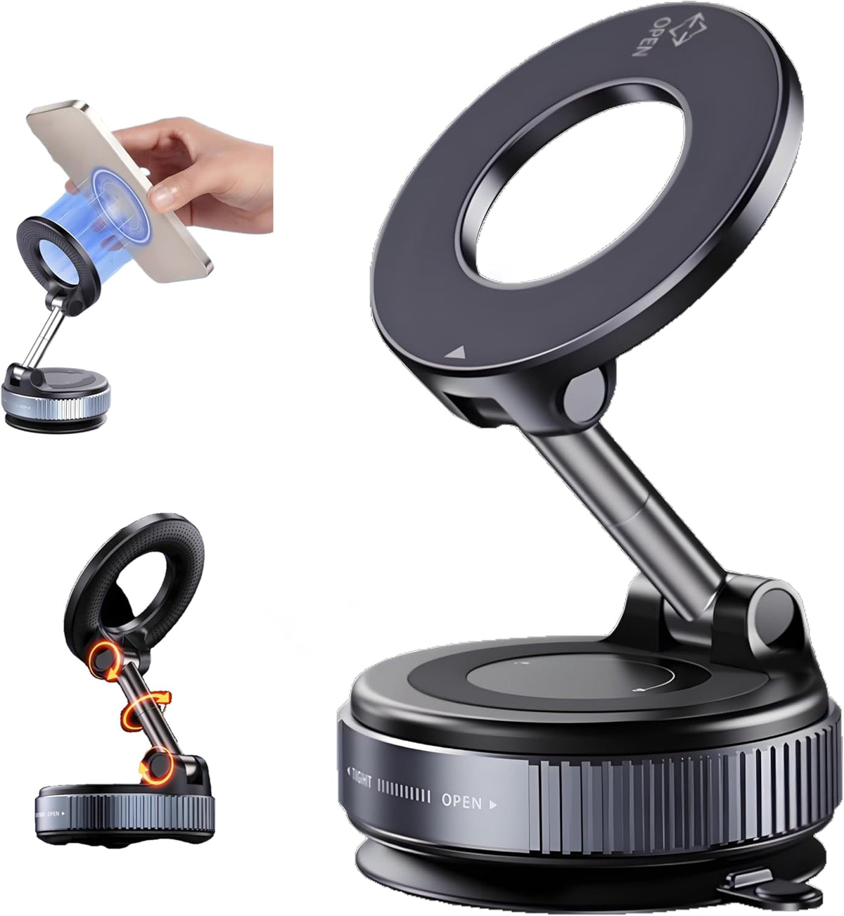 Generic 360 Magnetic Phone Holder for Your Car, Adjustable Foldable Magsafe Vacuum Suction Cup Phone Mount, Car