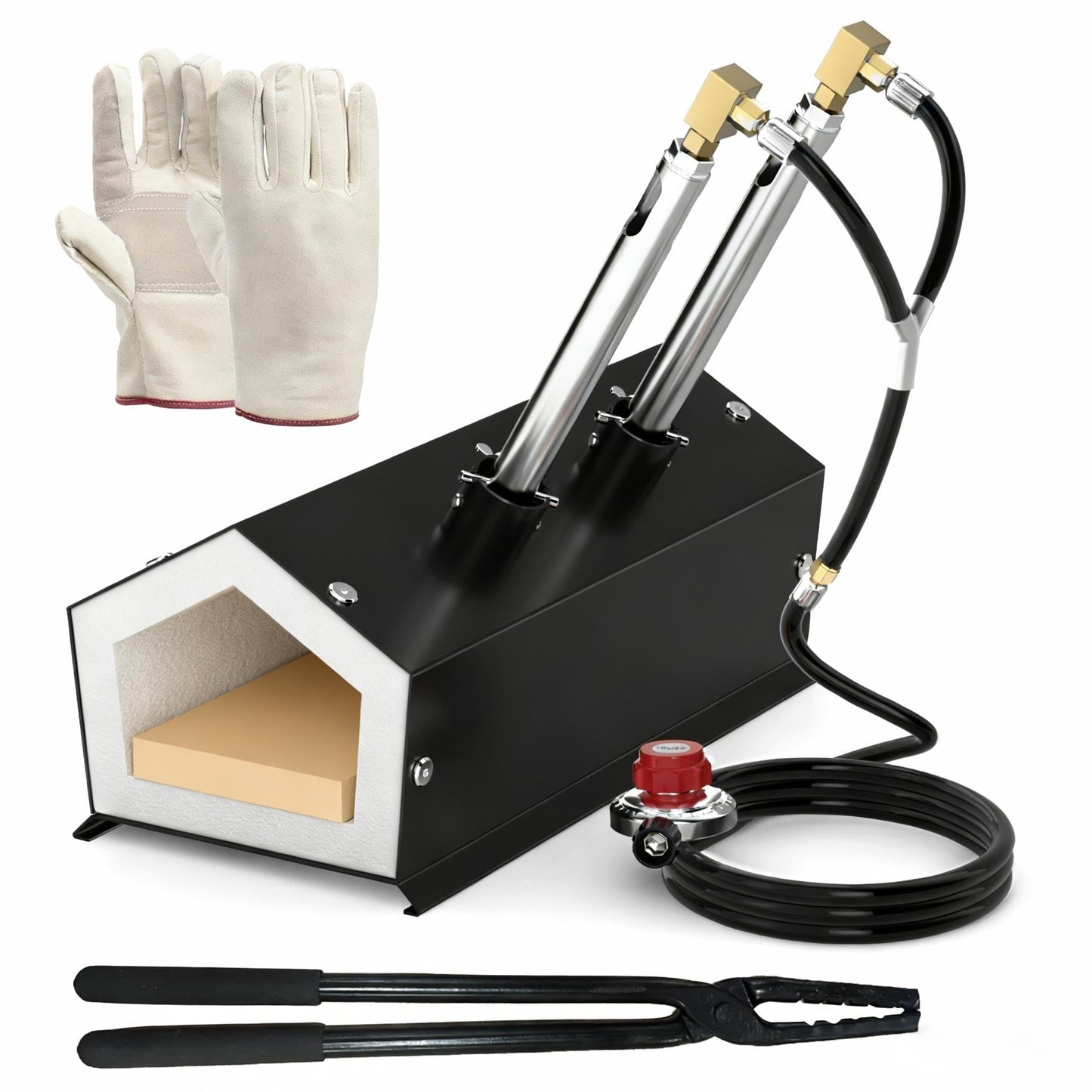 MMasters Portable 2 Burner Propane Forge, 2600°F High Temp Gas Forge for Blacksmithing & Knife Making, Complete Compact Tool Kit