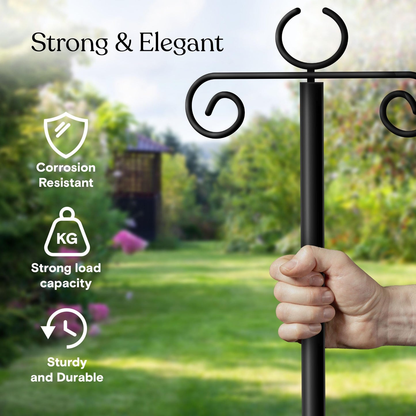 Brightech Bundle Ambience Pro Solar Powered Outdoor String Lights - 27 Ft + 4-Pack 10FT String Light Poles