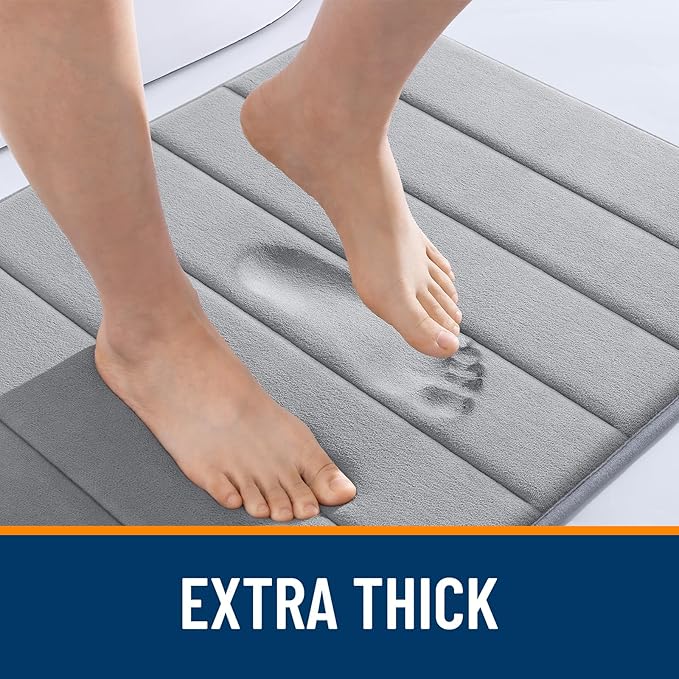 OLANLY Memory Foam Bath Mat 34x21, Super Soft Absorbent Bathroom Rugs, Quick Dry, Machine Washable Shower Floor Rugs, Bathmat Carpet, Bathroom Home Decor Accessories, Grey