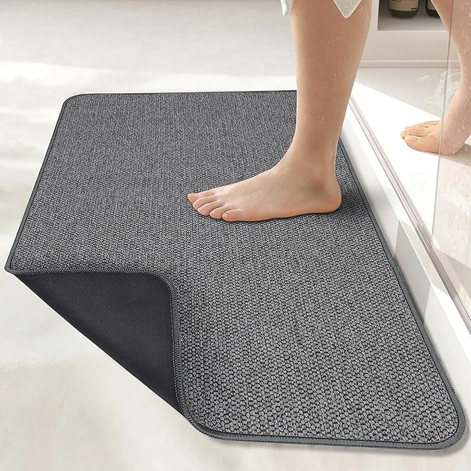 Bath Mat,Ultra Thin Bathroom Rugs,Rubber Bath Mats for Bathroom,No Slip Bath Rug,Quick Dry,Machine Washable,Low Pile,Absorbent,Shower Outside,Sink,Home Decor Accessories.Dark Grey,1'5"x2'3"(17x27inch)