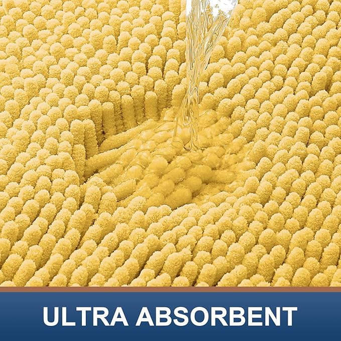 Smiry Luxury Chenille Bathroom Rugs 59x35, Extra Soft and Absorbent Shaggy Bath Mat, Machine Washable, Non-Slip Plush Carpet Runner for Tub, Shower, and Floor, Home Decor Accessories, Yellow