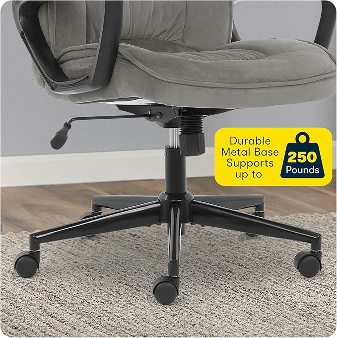 Serta Hannah Executive Home Office Desk Chair, Ergonomic Mid-Back with Lumbar Support, Firm Seat Cushion, Layered Body Pillows, Padded Armrests, Swivel Base, Easy Assembly, Microfiber, Black/Grey