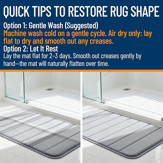 OLANLY Memory Foam Bath Mat 36x24, Super Soft Absorbent Bathroom Rugs, Quick Dry, Machine Washable Shower Floor Rugs, Bathmat Carpet, Bathroom Home Decor Accessories, Navy Blue
