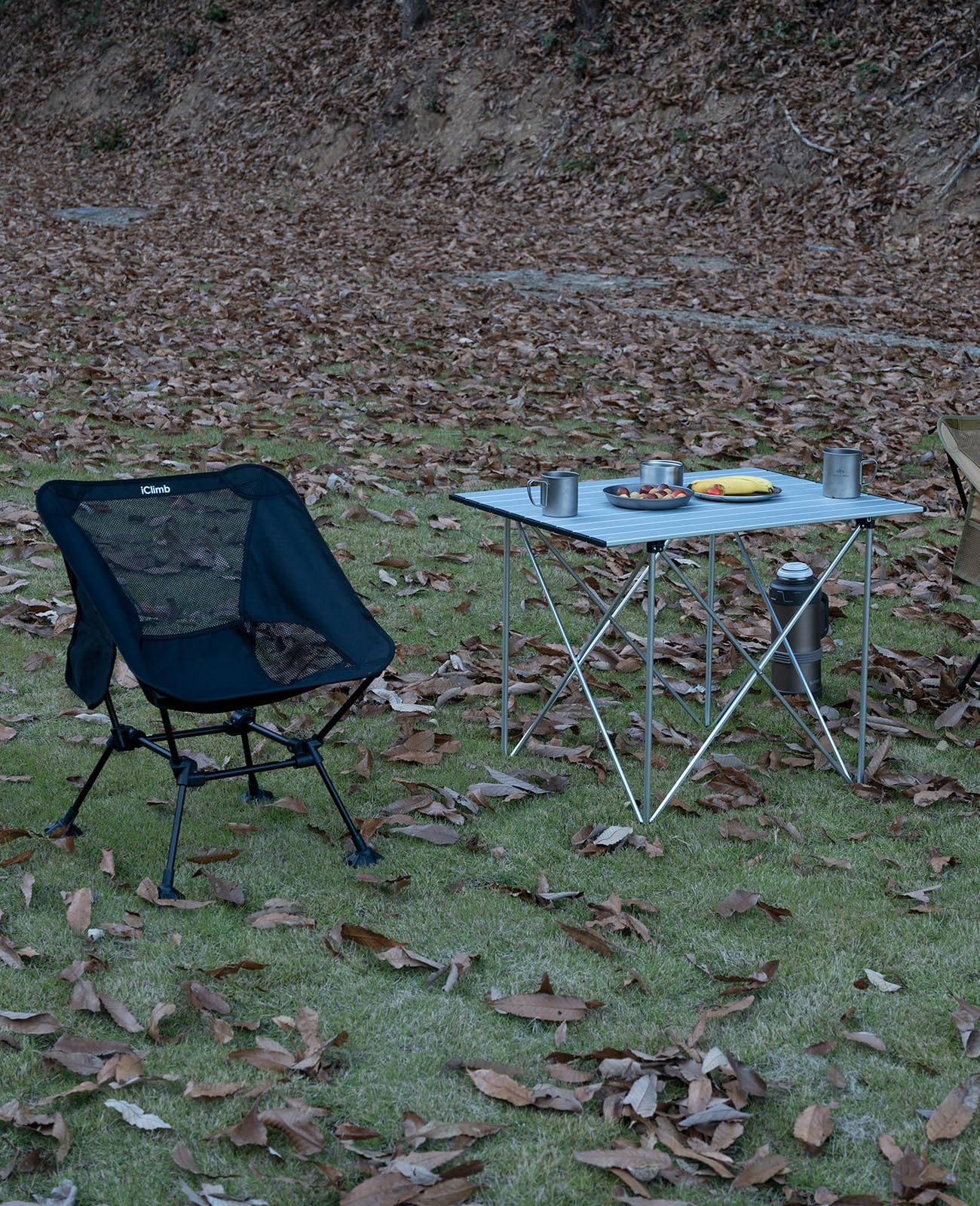 iClimb 1 Light Folding Table and 1 Heavy Duty Compact Folding Chair Bundle for Adults Outdoor Camping Beach Concert