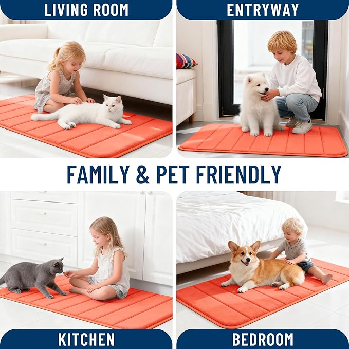OLANLY Memory Foam Long Bathroom Rugs Runner 70x24, Super Soft Absorbent Bath Mat, Quick Dry, Machine Washable Shower Floor Rugs, Bathmat Carpet, Bathroom Home Decor Accessories, Coral