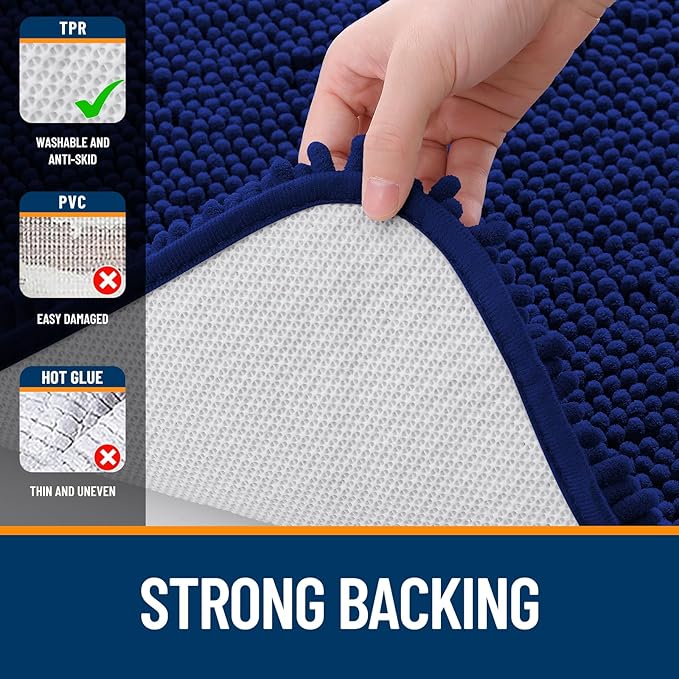 OLANLY Bathroom Rugs 35x24, Extra Soft Absorbent Chenille Bath Rugs, Rubber Backing Quick Dry, Machine Washable Bath Mats for Bathroom Floor, Tub and Shower, Home Decor Accessories, Navy