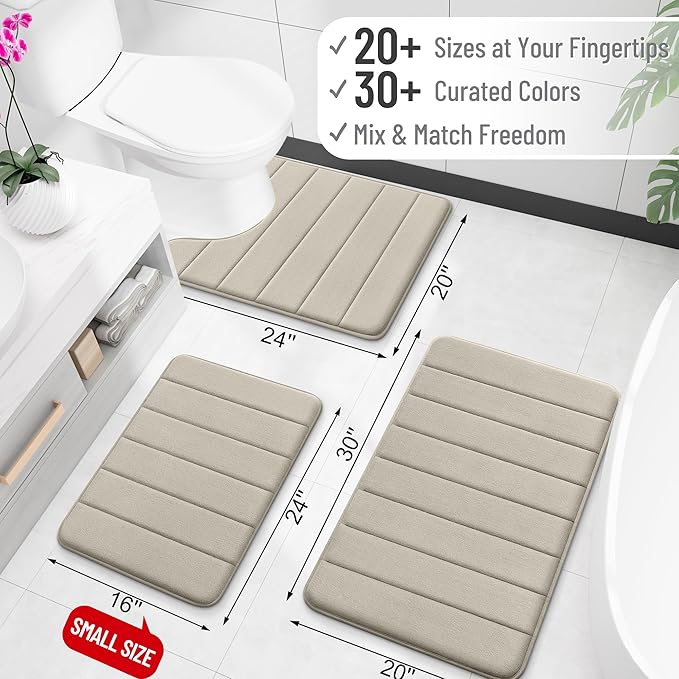OLANLY Memory Foam Bath Mat 40x32, Super Soft Absorbent Bathroom Rugs, Quick Dry, Machine Washable Shower Floor Rugs, Bathmat Carpet, Bathroom Home Decor Accessories, Warm Taupe