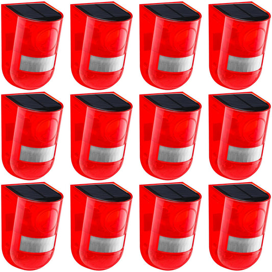 Qualirey Solar Sound and Light Alarm Motion Sensor 129db Outdoor Security Siren Waterproof Activated Detector Driveway Alarm 6 LEDs Flash Warning Deterrent Strobe System for Home, Farm(Red,12 Pack)