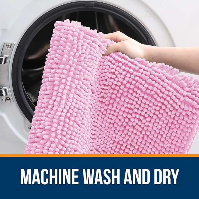 OLANLY Bathroom Rugs 59x20, Extra Soft Absorbent Chenille Bath Rugs, Rubber Backing Quick Dry, Machine Washable Bath Mats for Bathroom Floor, Tub and Shower, Home Decor Accessories, Pink