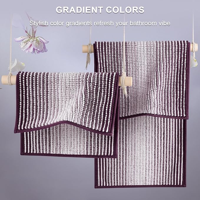 BSICPRO Bathroom Rugs and Mats Sets, 2 Piece Thick Absorbent Chenille Bath Mat Rug Set Non Slip, Soft Shaggy Bath Room Floor Mats for Bathroom, Machine Washable (Mauve Wine, 20" x 47" Plus 16" x 24")