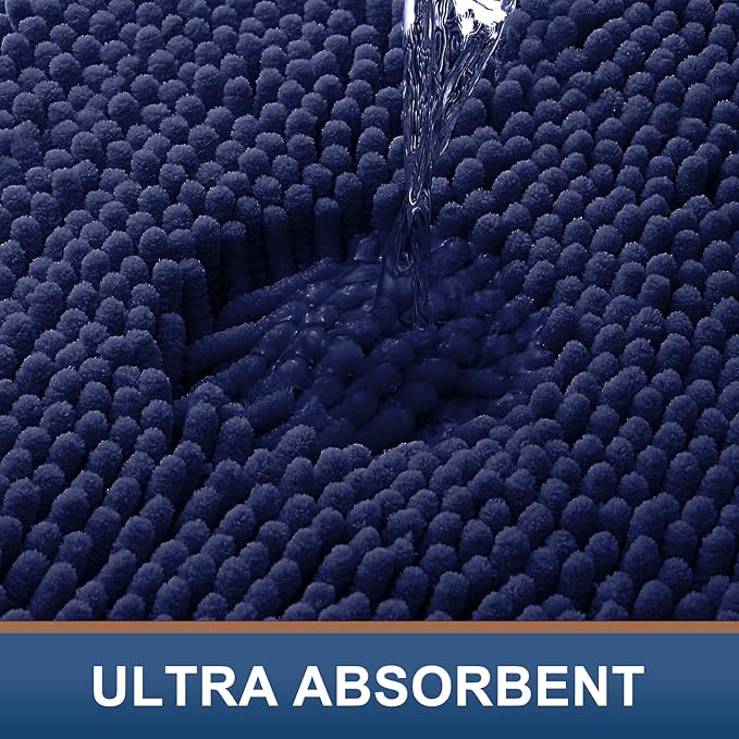 Smiry Luxury Chenille Bathroom Rugs 45x27, Extra Soft and Absorbent Shaggy Bath Mat, Machine Washable, Non-Slip Plush Carpet Runner for Tub, Shower, and Floor, Home Decor Accessories, Navy Blue
