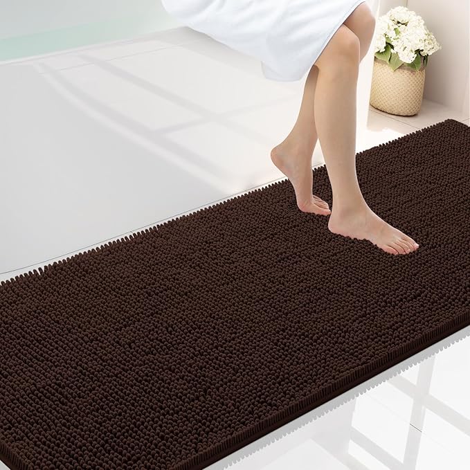 Smiry Luxury Chenille Bathroom Rugs 70x24, Extra Soft and Absorbent Shaggy Bath Mat, Machine Washable, Non-Slip Plush Carpet Runner for Tub, Shower, and Floor, Home Decor Accessories, Brown
