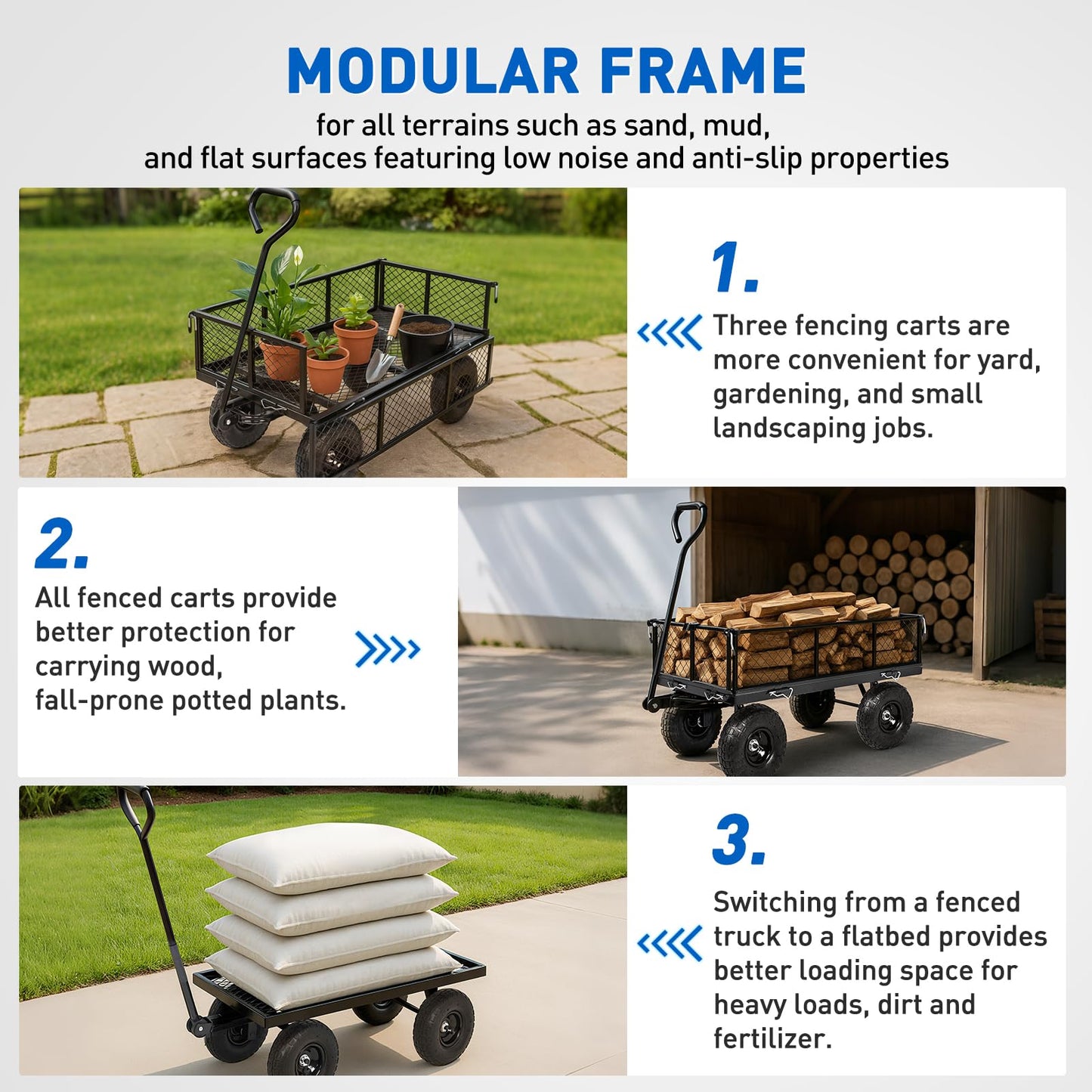 Yesker Steel Garden Carts - 800lbs Dump Wagon with All Terrain Inflatable Wheels for Yard Lawn Farms Gardening - Heavy Duty Utility Outdoor Hauling Wheelbarrow