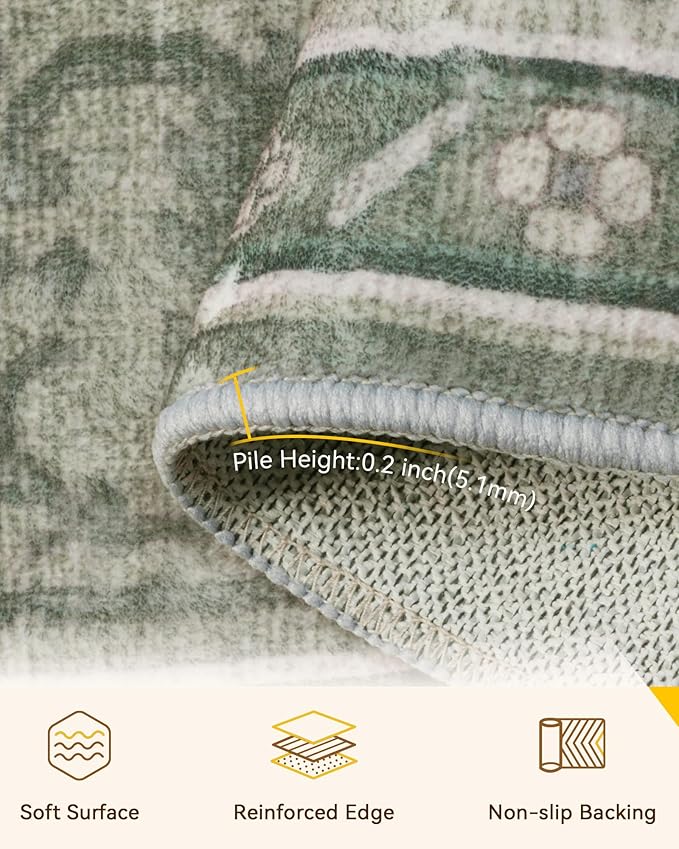 Area Rugs 3'x7' Runner Rug Non Slip Washable for Kitchen Hallway Bedroom Beside Laundry Room Bathroom Rug, Floor Carpet, Dark Green Gray