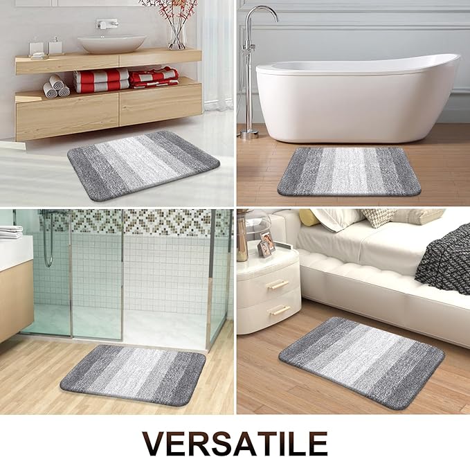 OLANLY Bathroom Rugs Mat 24x16, Extra Soft Absorbent Microfiber Bath Rugs, Rubber Backing, Quick Dry, Machine Washable Bath Mats for Bathroom Floor, Tub and Shower, Home Decor Accessories, Light Grey