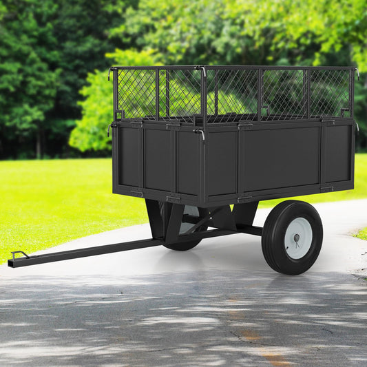 GarveeLife Heavy Duty 750 lbs Steel Garden Dump Cart for ATV/UTV – 17 Cu Ft Utility Trailer – Removable Sides, Pneumatic Tires, Quick-Dump – Yard Cart for Lawn Tractor, Mower, Farm & Landscaping