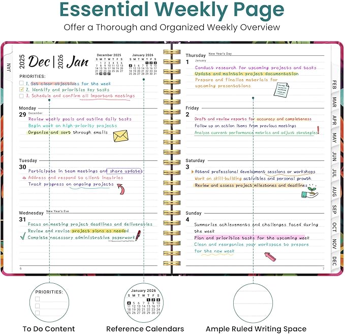 2026 Planner, Weekly and Monthly Planner for Women, Jan 2026 - Dec 2026 Pretty 2026 Calendar Planner with Monthly Tabs, Inner Pocket, Spiral Binding, Perfect for Office Home School - 6.3" x 8.5", Tropical Palms