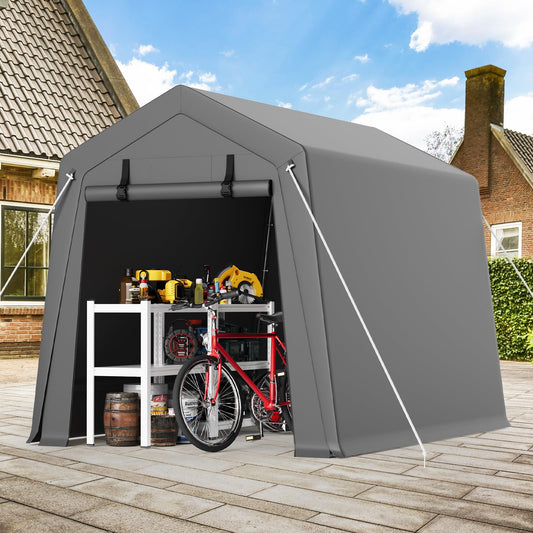 6x8 FT Portable Carport Storage Shed Tent – Heavy Duty Waterproof & UV-Resistant Motorcycle Tent with Roll-Up Zipper Doors, Steel Frame Shelter for Bike, Outdoor Tools & Equipment, Grey